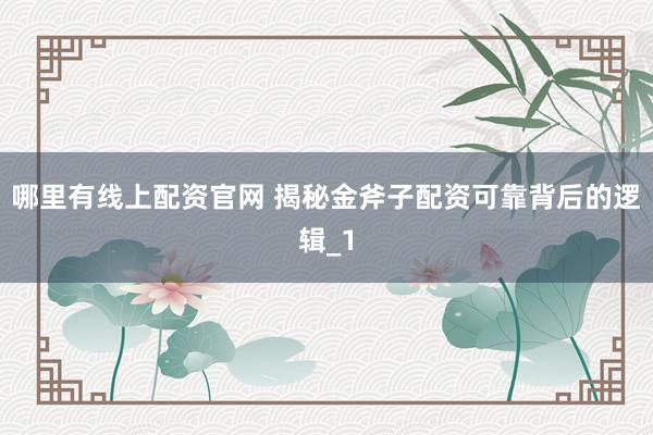 哪里有线上配资官网 揭秘金斧子配资可靠背后的逻辑_1