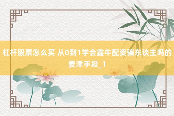 杠杆股票怎么买 从0到1学会鑫牛配资骗东谈主吗的要津手段_1