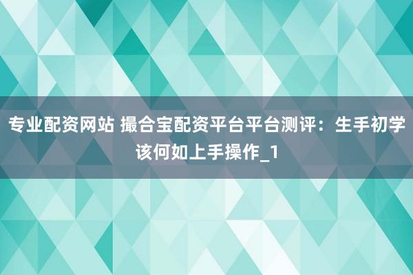 专业配资网站 撮合宝配资平台平台测评：生手初学该何如上手操作_1