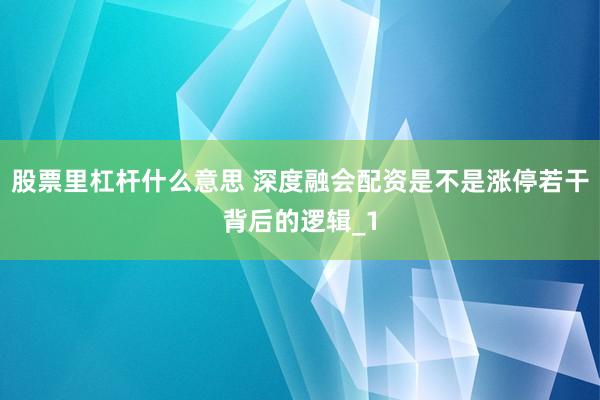 股票里杠杆什么意思 深度融会配资是不是涨停若干背后的逻辑_1