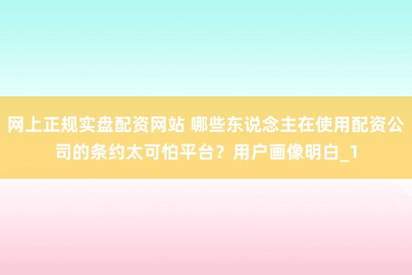 网上正规实盘配资网站 哪些东说念主在使用配资公司的条约太可怕平台?用户画像明白_1