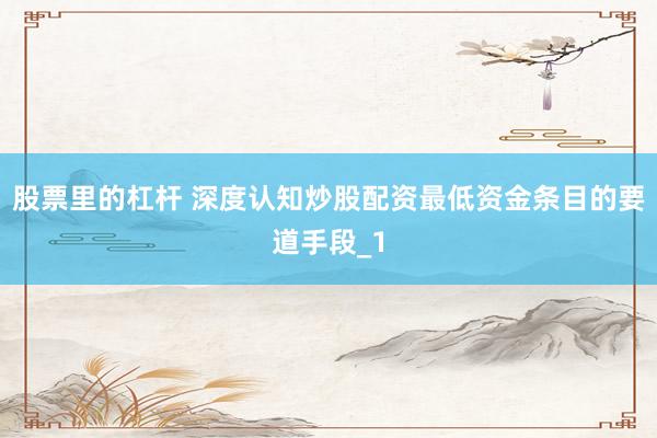 股票里的杠杆 深度认知炒股配资最低资金条目的要道手段_1